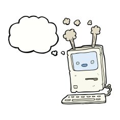 cartoon old computer with thought bubble N14