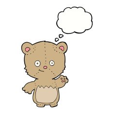 cartoon teddy bear waving with thought bubble N2