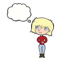 cartoon friendly woman with thought bubble N58