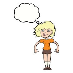 cartoon happy woman with thought bubble N214