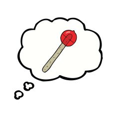 cartoon lollipop with thought bubble
