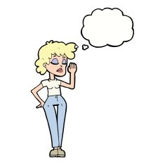 cartoon woman ignoring with thought bubble N25