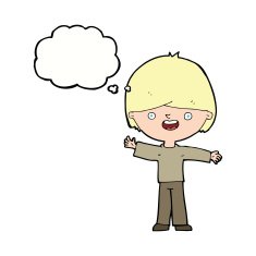 cartoon happy boy with thought bubble N191