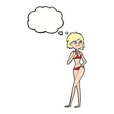 cartoon woman in bikini with thought bubble N50