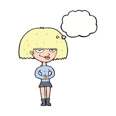 cartoon sly woman with thought bubble N9