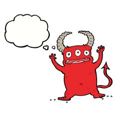 cartoon little devil with thought bubble N15