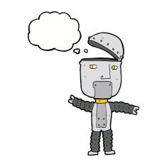 cartoon robot with thought bubble N141