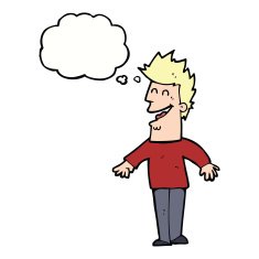 cartoon happy man with thought bubble N383