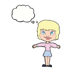 cartoon woman with open amrs thought bubble N9