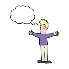 cartoon happy man with thought bubble N385