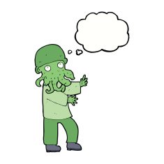 cartoon monster man with thought bubble N9