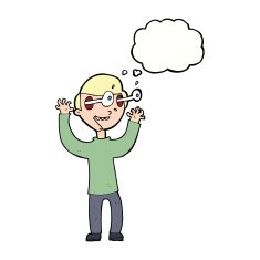 cartoon man with popping out eyes thought bubble N24