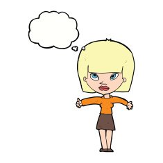 cartoon woman giving thumbs up symbol with thought bubble N56