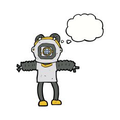 cartoon deep sea diver with thought bubble N26
