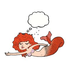 cartoon mermaid with thought bubble N56
