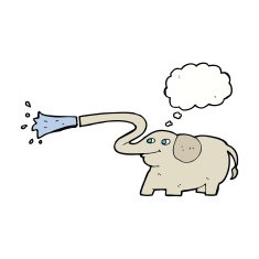 cartoon elephant squirting water with thought bubble N17