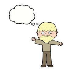 cartoon happy man with beard thought bubble N35