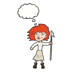 cartoon woman with spear thought bubble N9