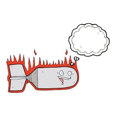 cartoon falling bomb with thought bubble N5