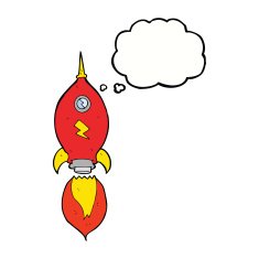 cartoon spaceship with thought bubble N24
