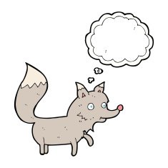 cartoon wolf cub with thought bubble N9
