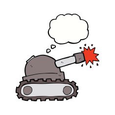 cartoon tank with thought bubble