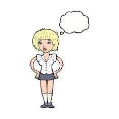 cartoon woman with hands on hips thought bubble N184