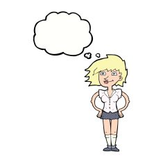 cartoon woman with hands on hips thought bubble N185