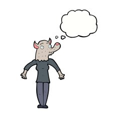 cartoon werewolf woman with thought bubble N5