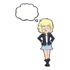 cartoon girl in jacket with thought bubble N9
