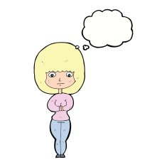 cartoon shy woman with thought bubble N41