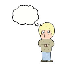cartoon shy boy with thought bubble N16