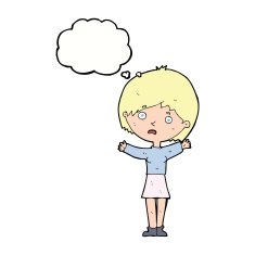 cartoon worried woman with thought bubble N66