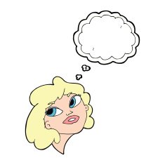 cartoon happy woman with thought bubble N217