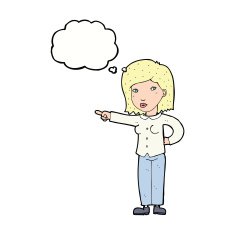 cartoon woman pointing with thought bubble N181