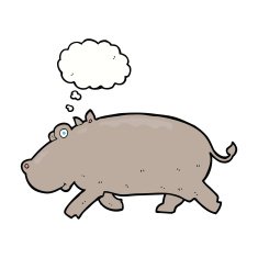 cartoon hippopotamus with thought bubble N8
