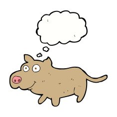 cartoon happy little dog with thought bubble N9