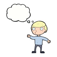 cartoon waving man with thought bubble N33