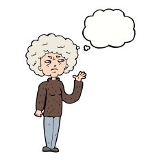 cartoon annoyed old woman waving with thought bubble N8