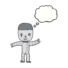 cartoon robot with thought bubble N143