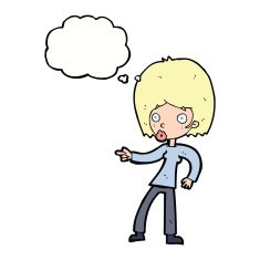 cartoon woman pointing with thought bubble N182