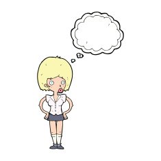 cartoon woman with hands on hips thought bubble N186