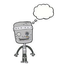 cartoon funny robot with thought bubble N64