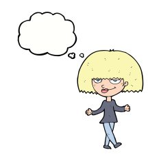 cartoon smug looking woman with thought bubble N9
