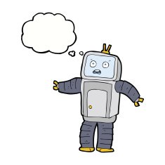 cartoon funny robot with thought bubble N65