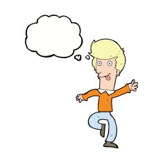 cartoon man dancing with thought bubble N8