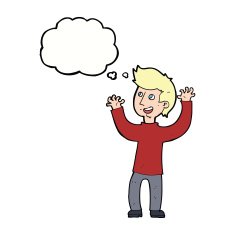 cartoon happy man with thought bubble N389