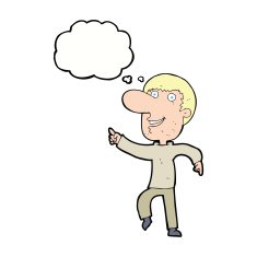 cartoon happy man dancing with thought bubble N34