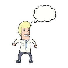 cartoon nervous businessman with thought bubble N6
