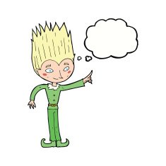 cartoon magic christmas elf with thought bubble N9